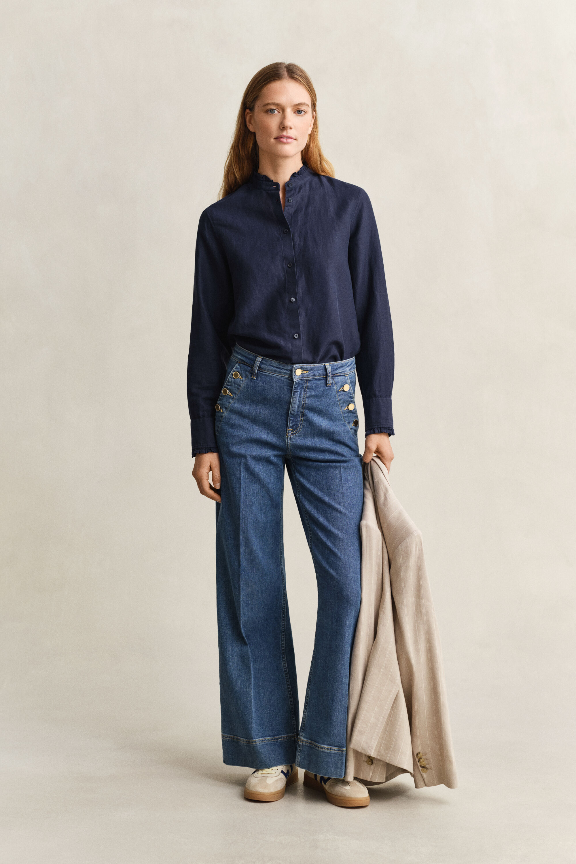 Blouse met ruches van linnenmix