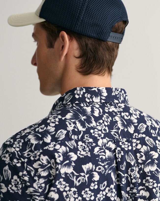 Regular Fit overhemd met bloemenprint, korte mouwen van katoen en linnen