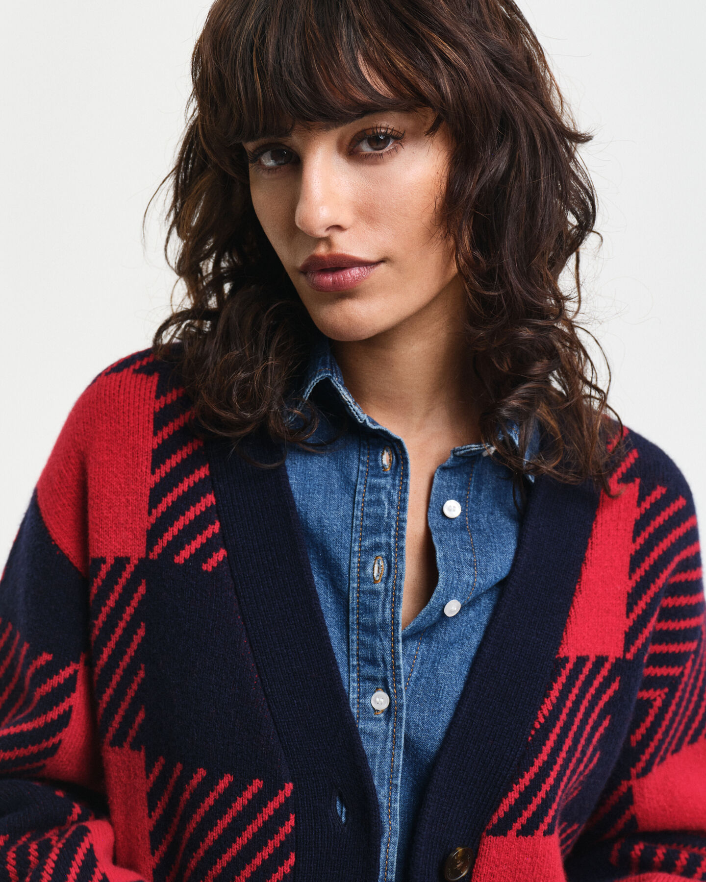 Vest met V-hals en buffalo-ruitje