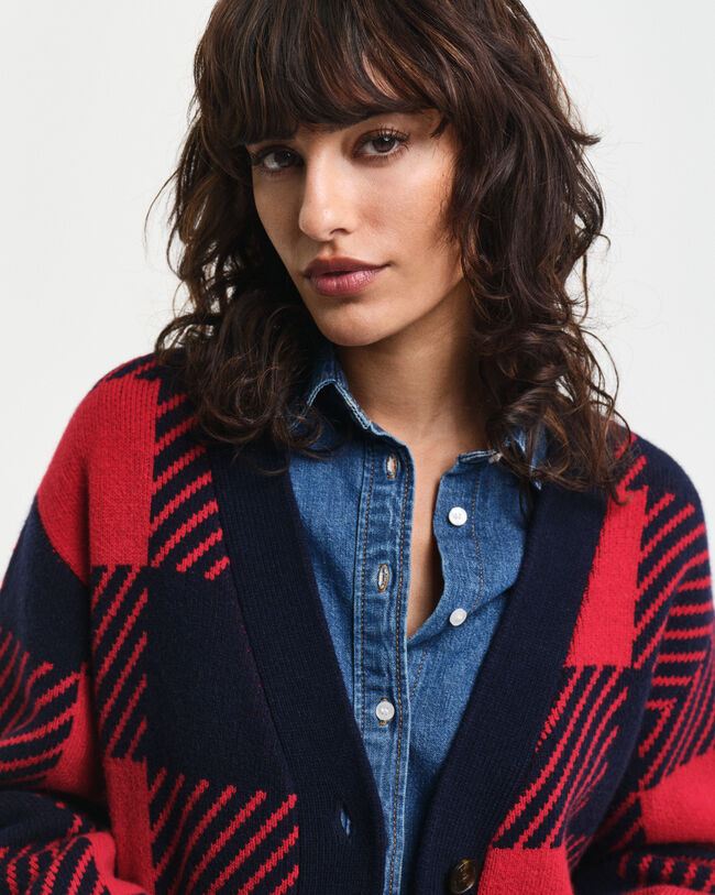 Vest met V-hals en buffalo-ruitje