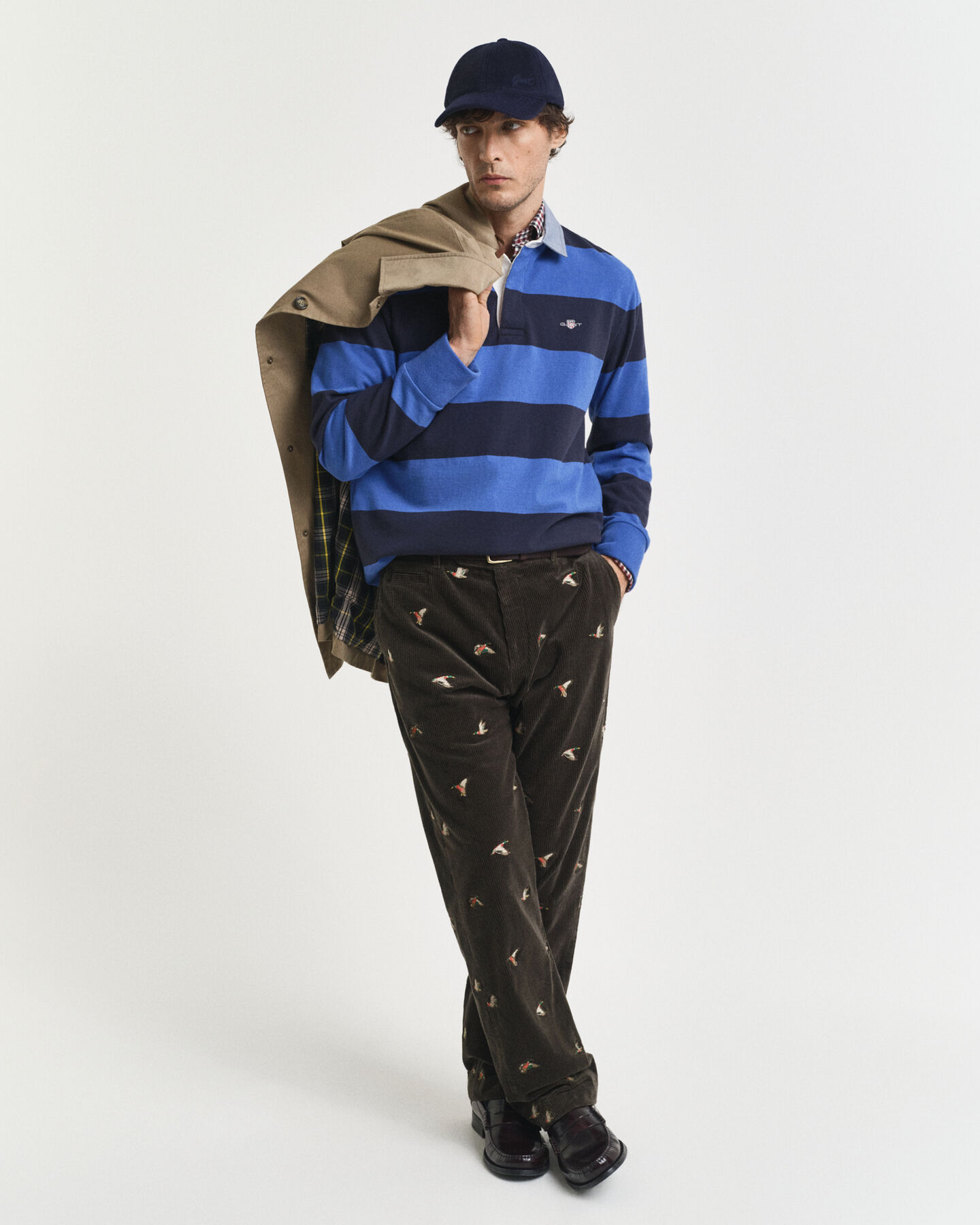 Gestreepte Heavy Rugger met chambray kraag