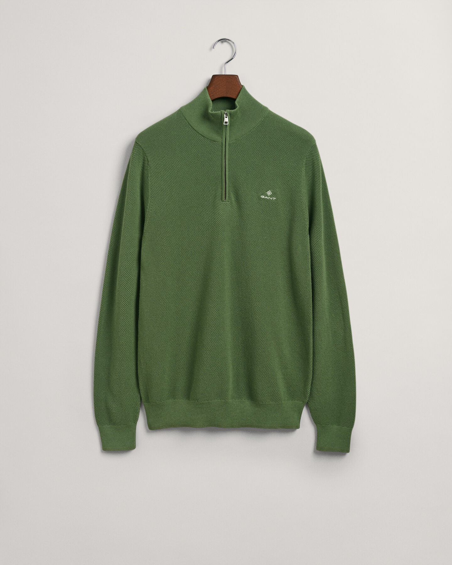 Sweater van katoenpiqu&eacute; met korte rits