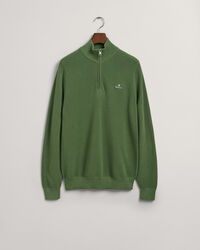 Sweater van katoenpiqu&eacute; met korte rits