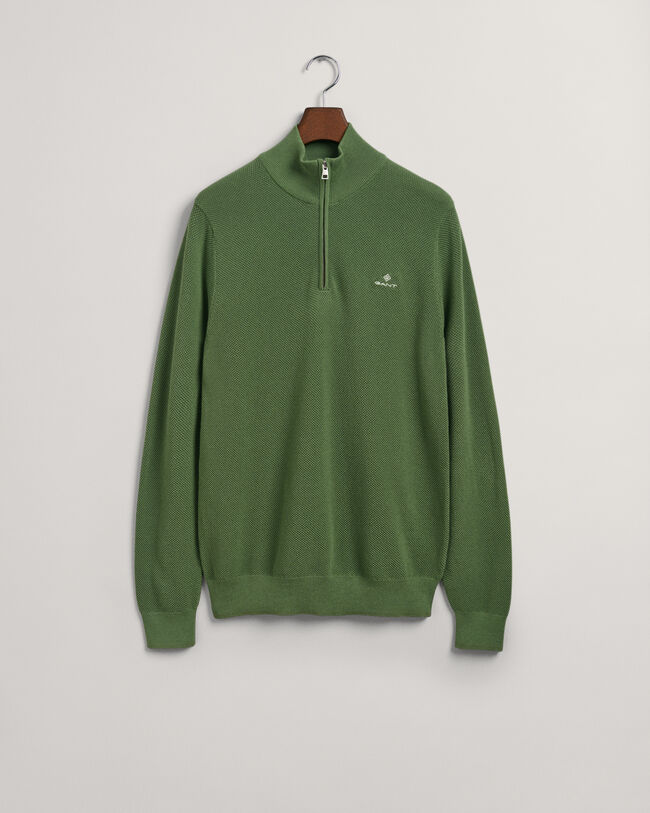 Sweater van katoenpiqu&eacute; met korte rits