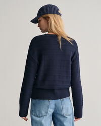 Ton sur ton gestreepte trui met ronde hals van katoen