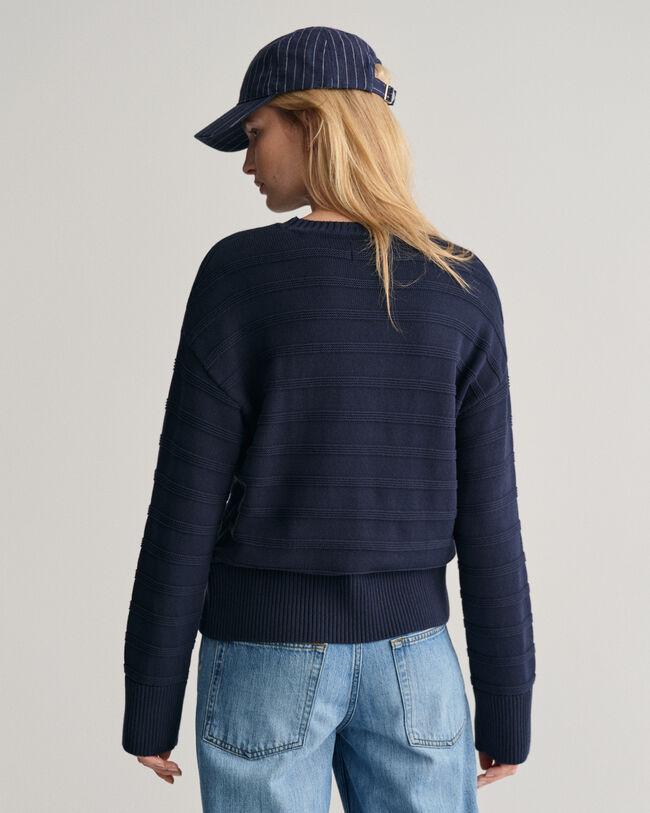 Ton sur ton gestreepte trui met ronde hals van katoen