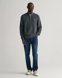 Katoenen Textured sweater met korte rits