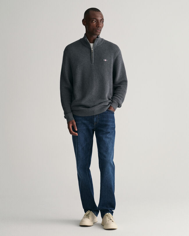 Katoenen Textured sweater met korte rits