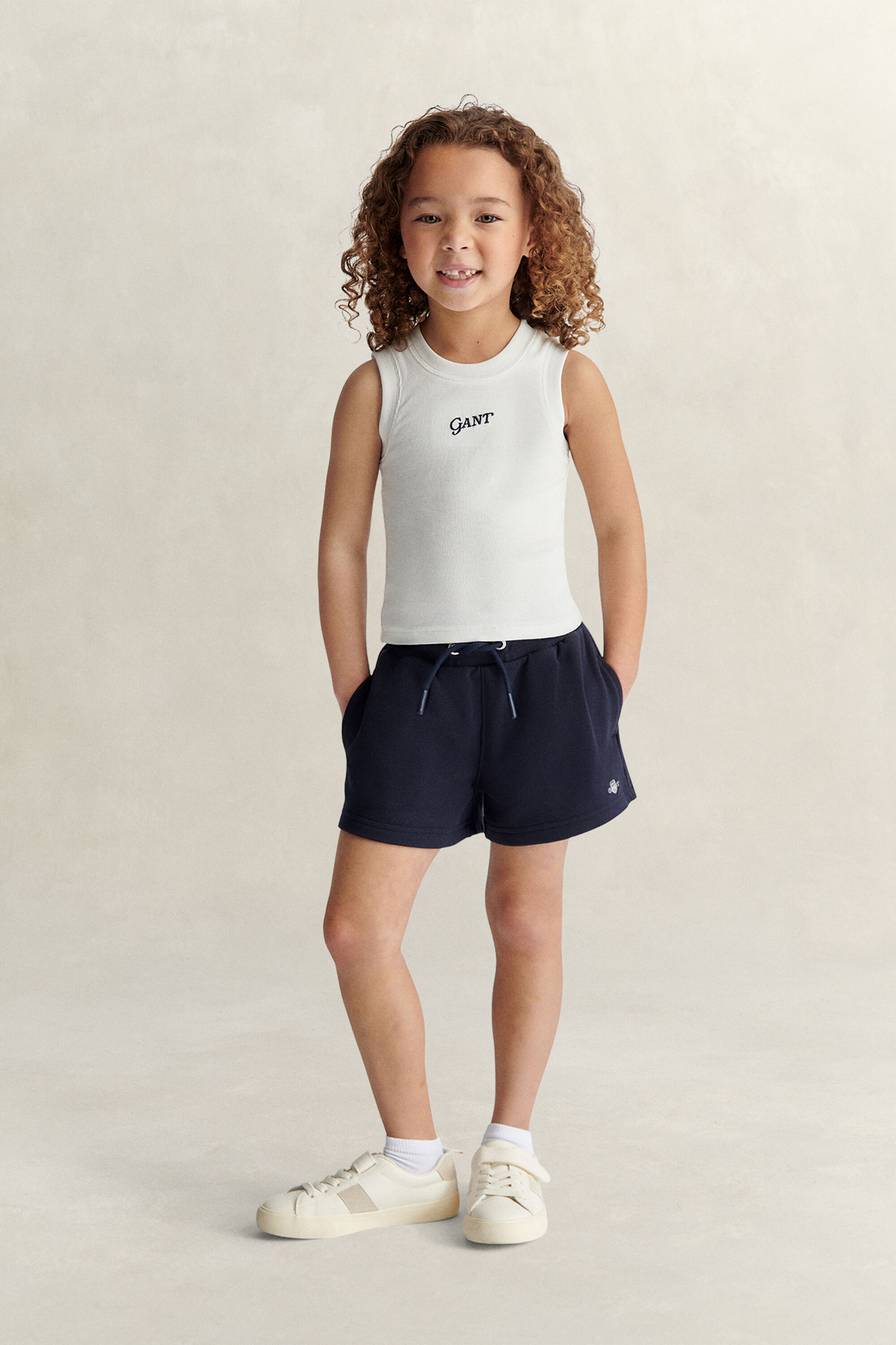 Girls geribde tanktop met logo