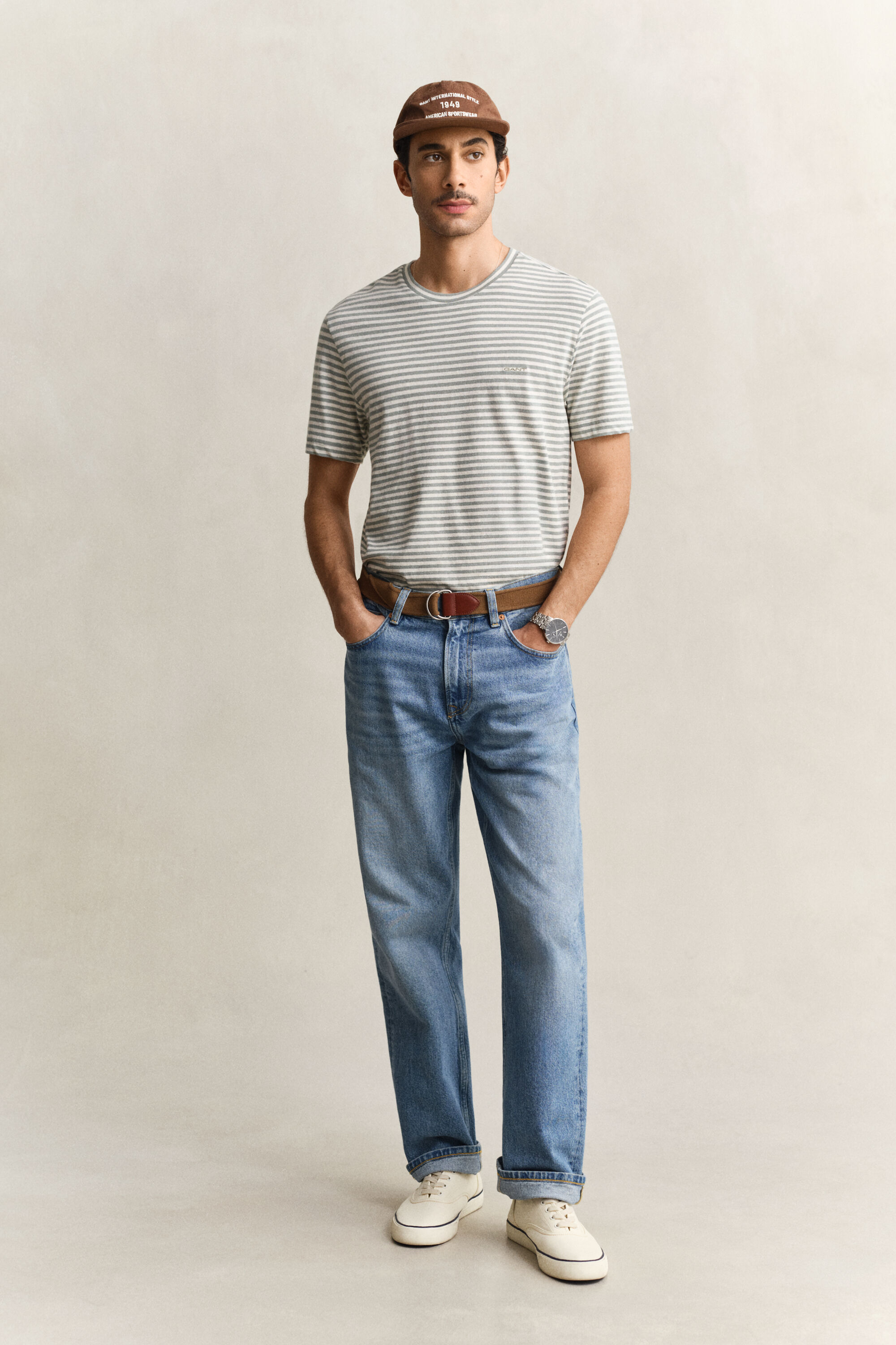 Gestreept T-shirt van katoen en linnen