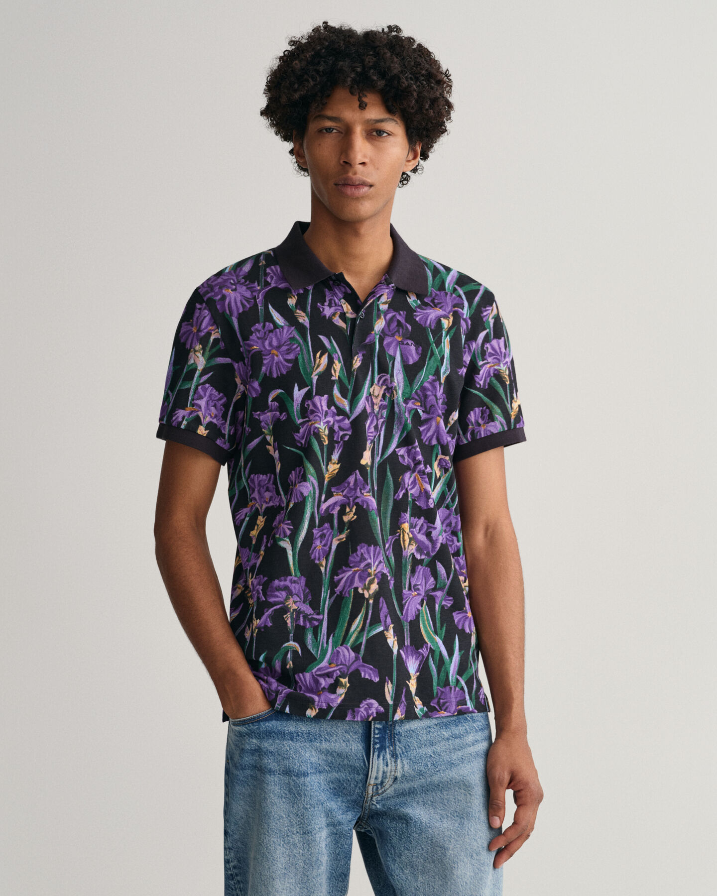 Iris-print piqu&eacute; poloshirt