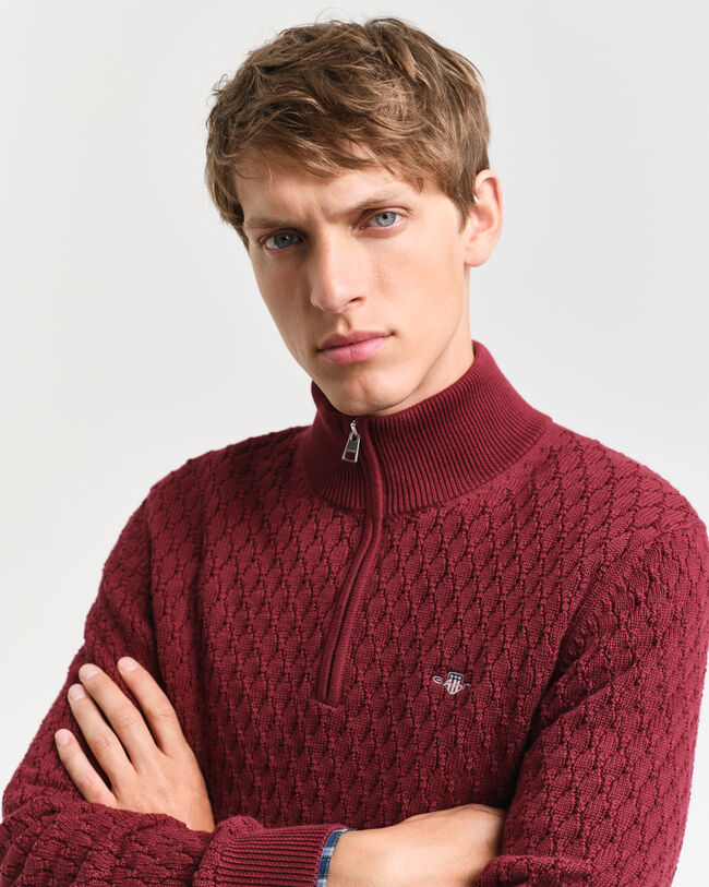 Katoenen Textured sweater met korte rits