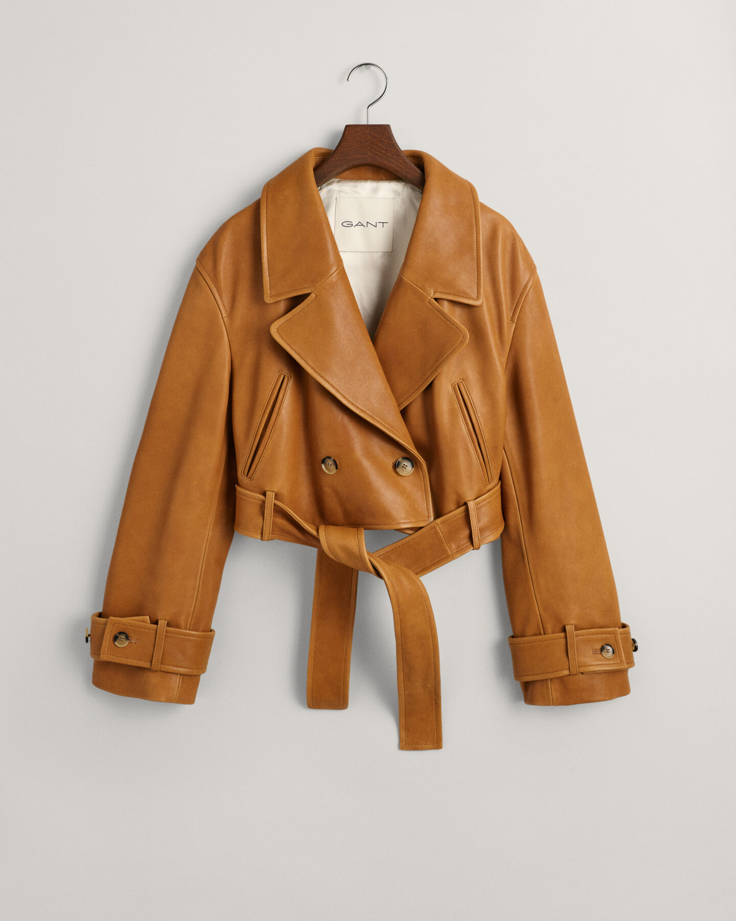 Cropped trenchcoat van leer