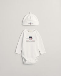 Baby Archive Shield romper & beanie