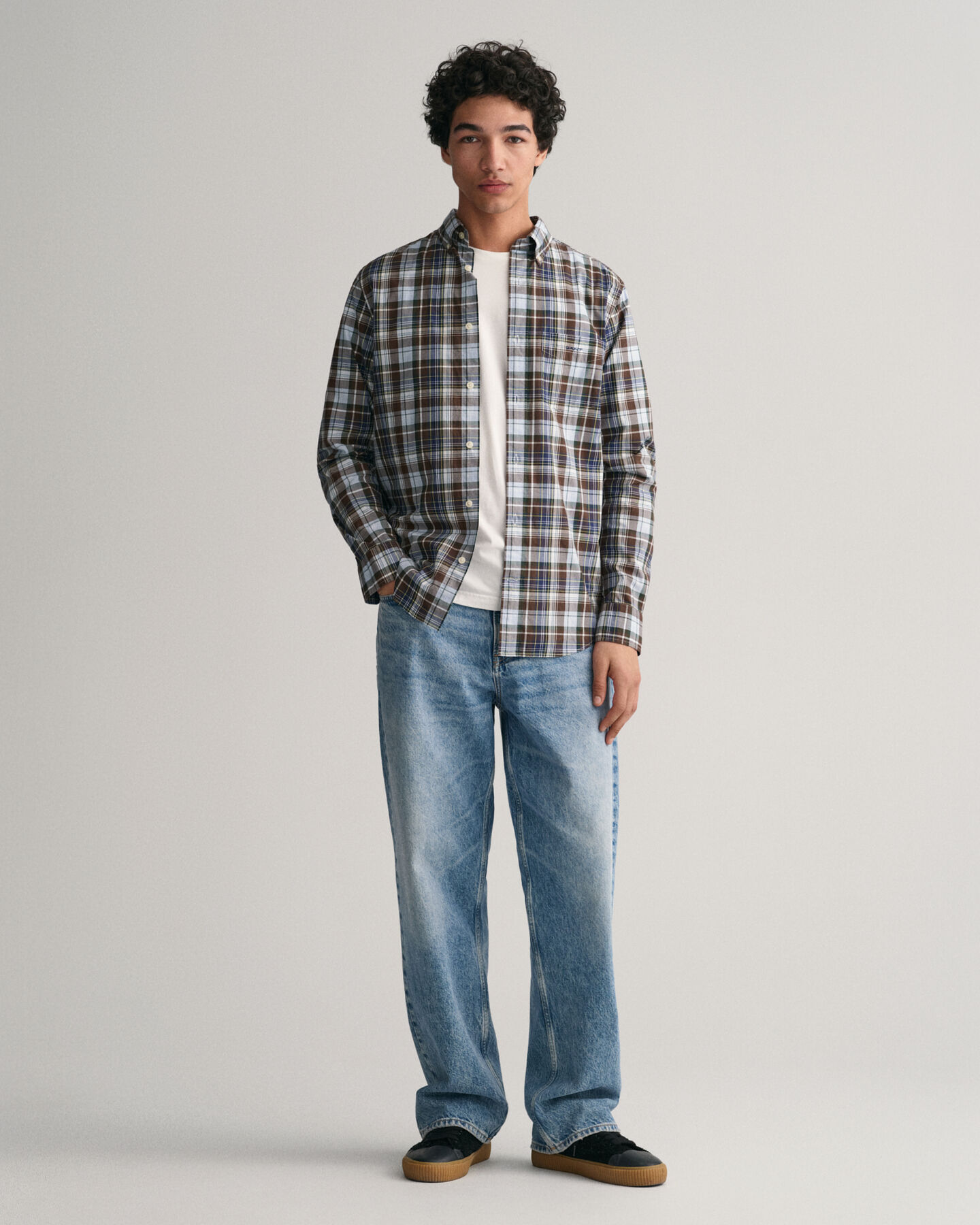 Regular Fit popeline overhemd met middelgroot ruitpatroon