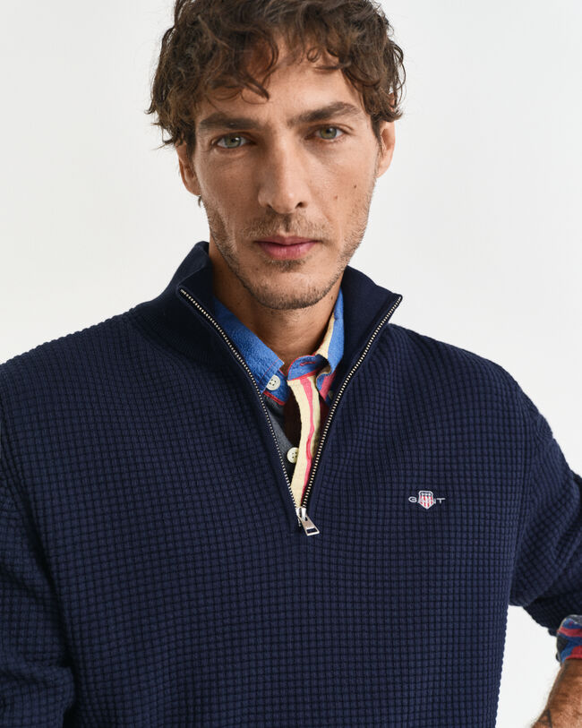 Katoenen Textured sweater met korte rits