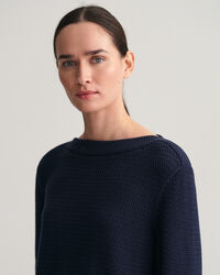 Textured sweater met boothals van katoen