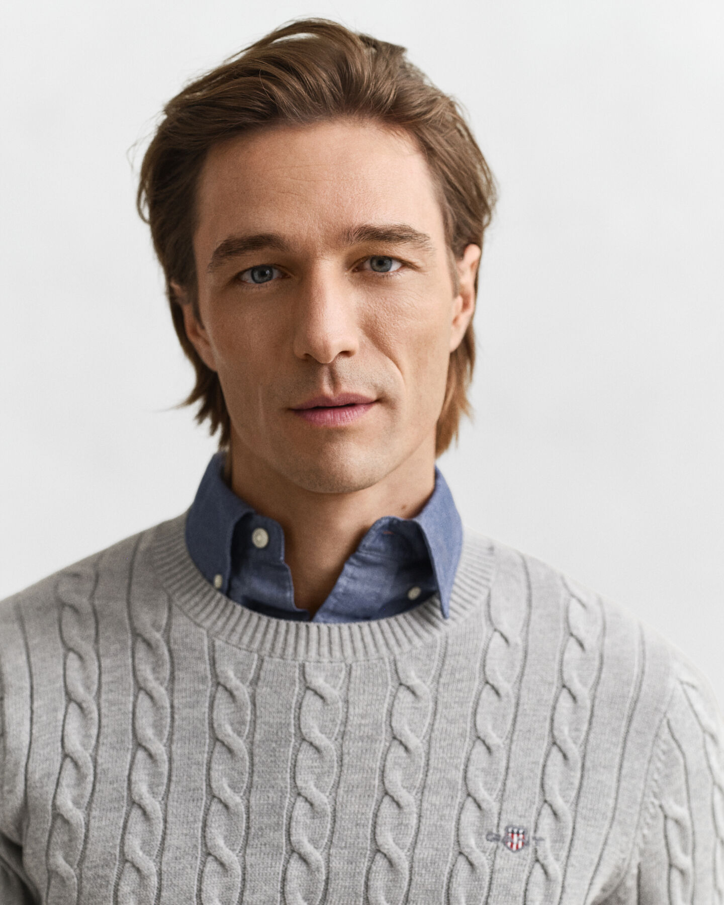 Katoenen gebreide kabeltrui met ronde hals