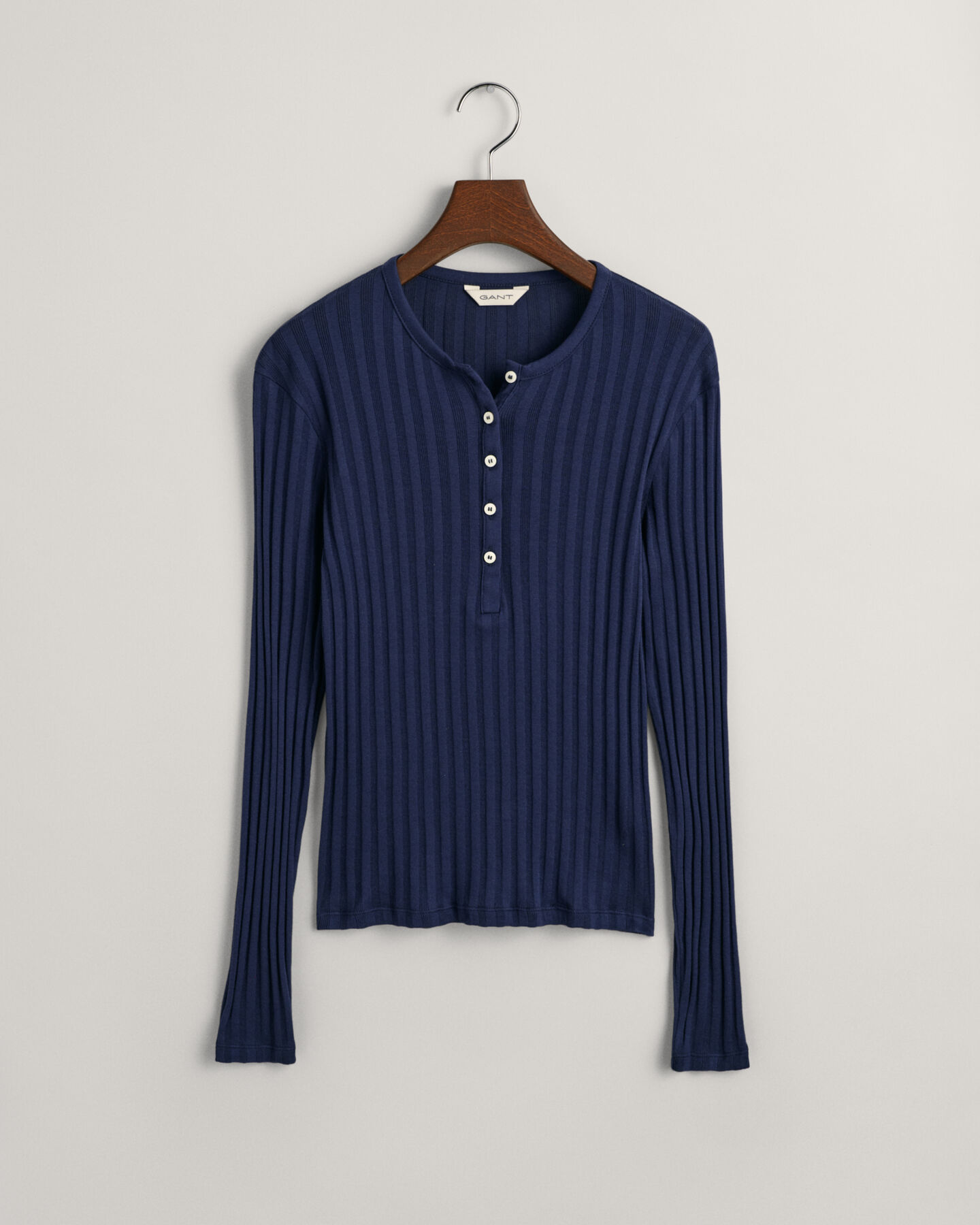 Geribd Henley T-shirt met lange mouwen