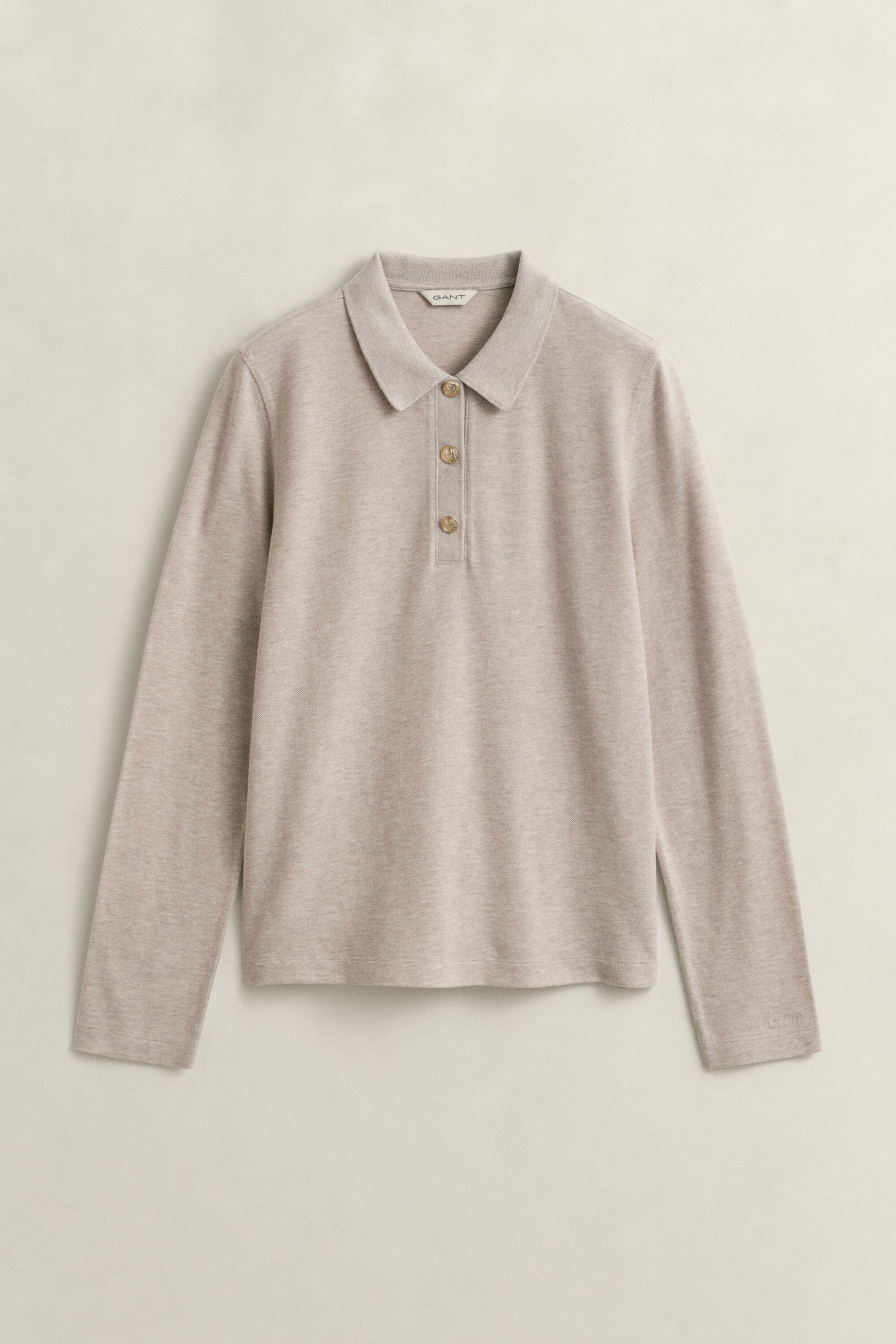 Piqué polotop met lange mouwen