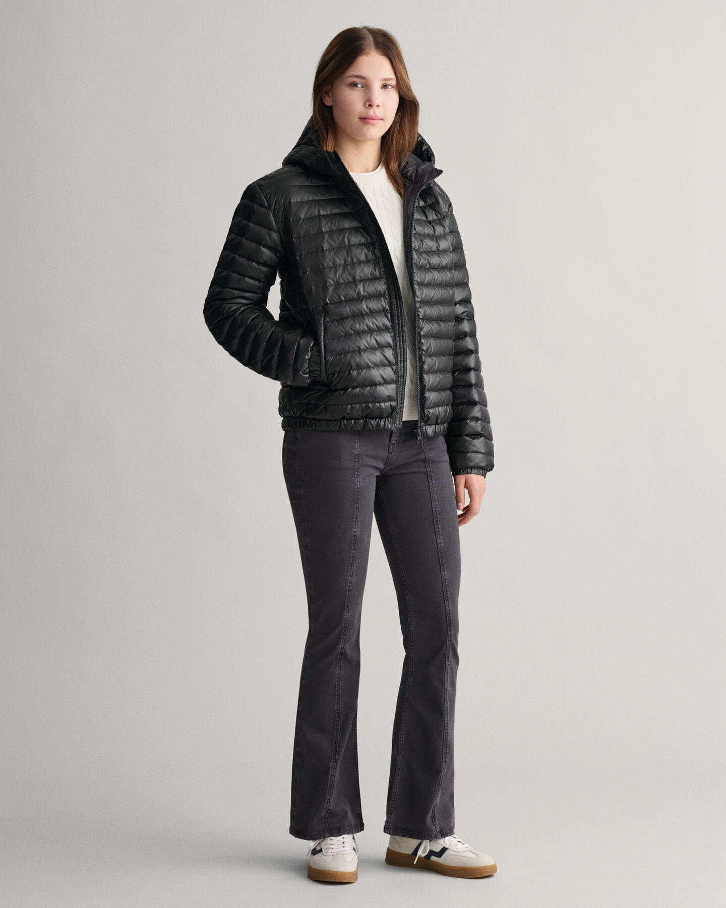 Teens glanzend lichtgewicht donsjack met wattering