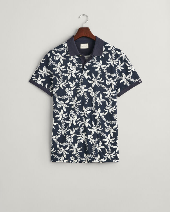 Palm Lei Print piqué poloshirt