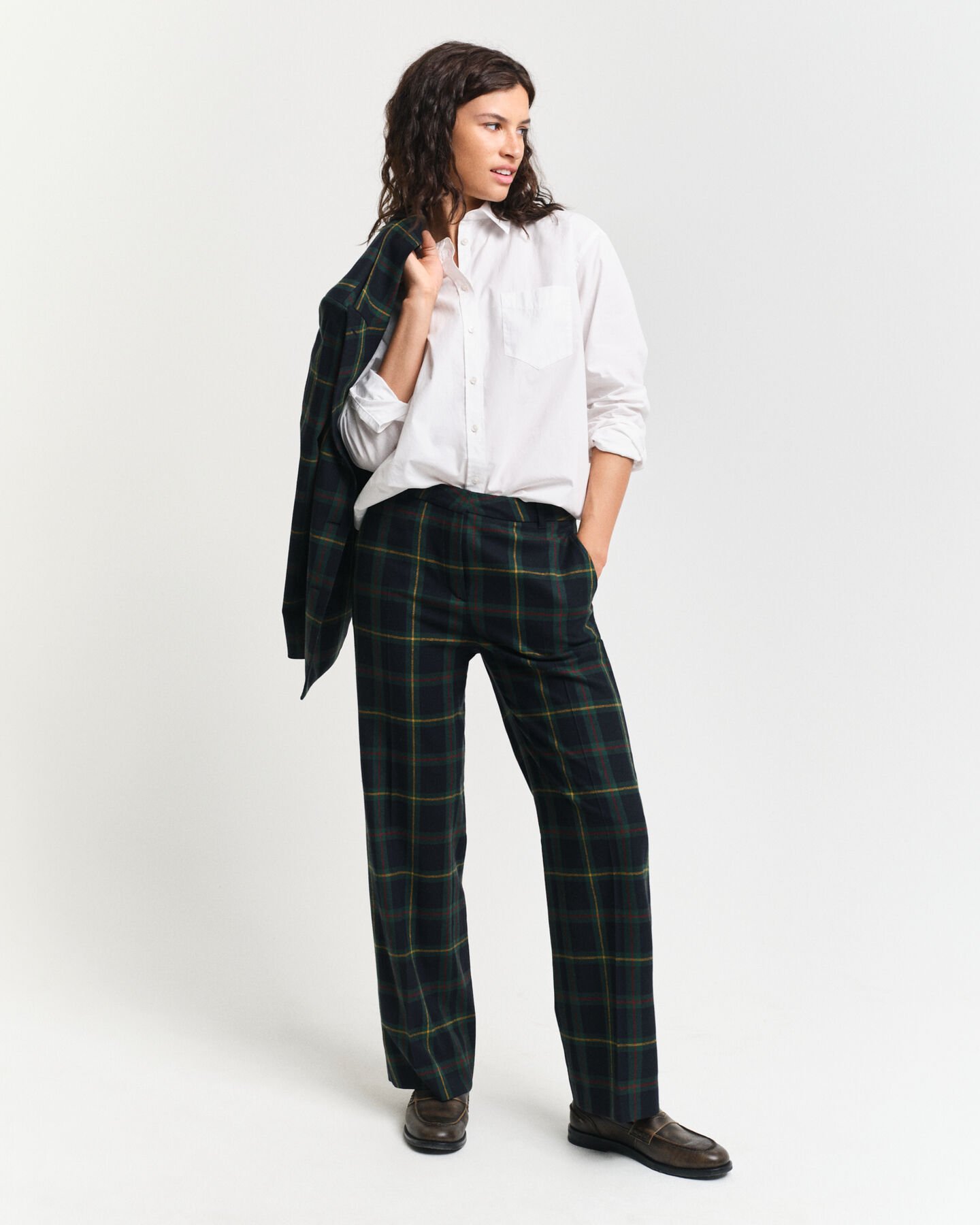 Geruite kostuumbroek met rechte pijpen