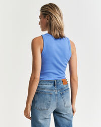 Geribde tanktop met hoge halslijn