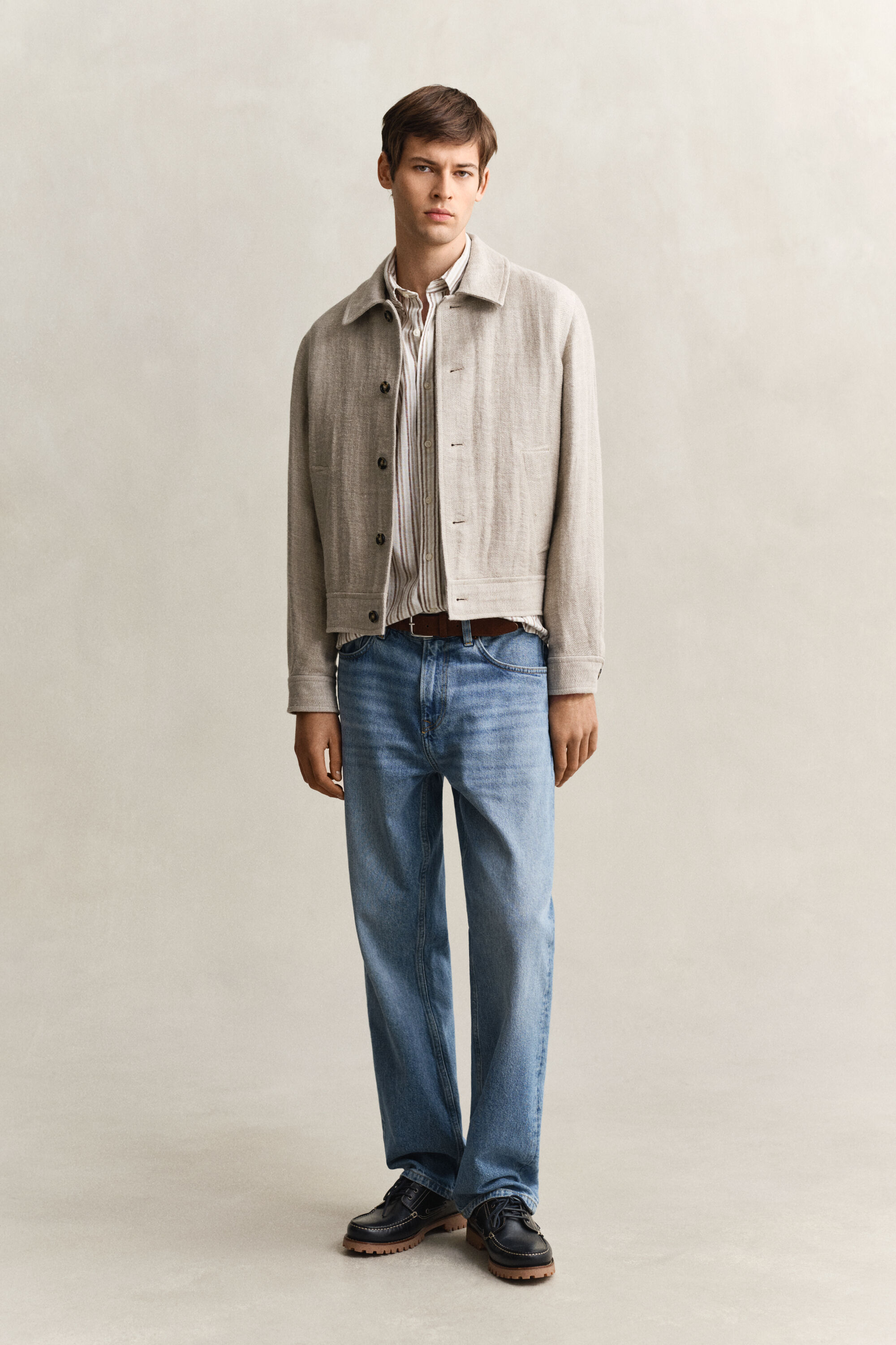 Gestreept overoverhemd van linnenmix