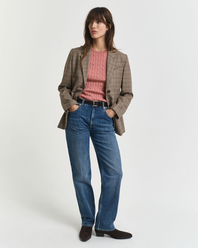 Gebreide kabeltrui van stretchkatoen