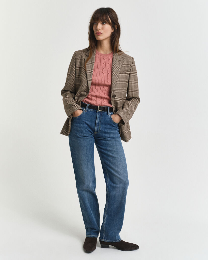 Gebreide kabeltrui van stretchkatoen