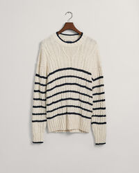 Gebreide kabeltrui met ronde hals en strepen