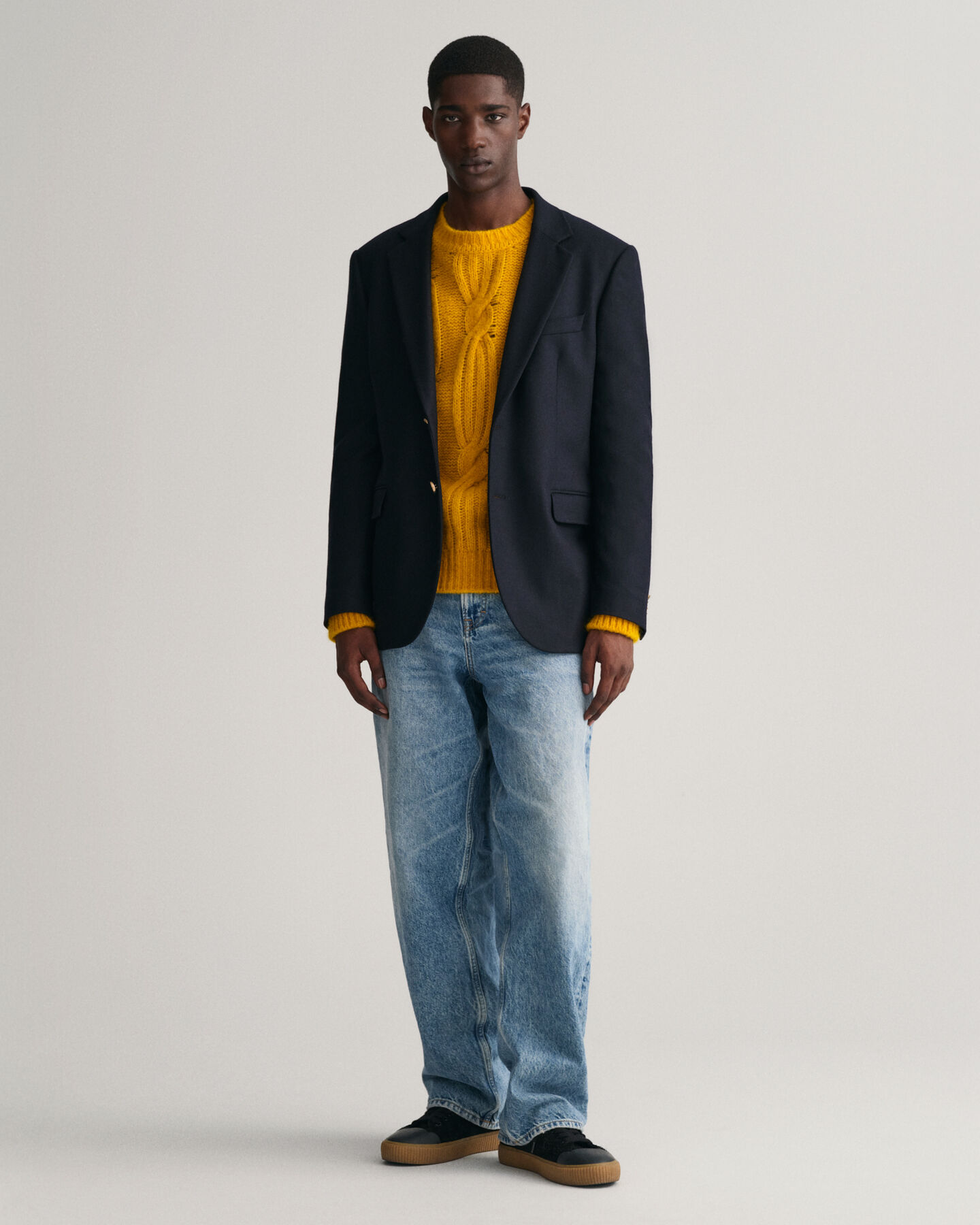 Furry gebreide kabeltrui met ronde hals