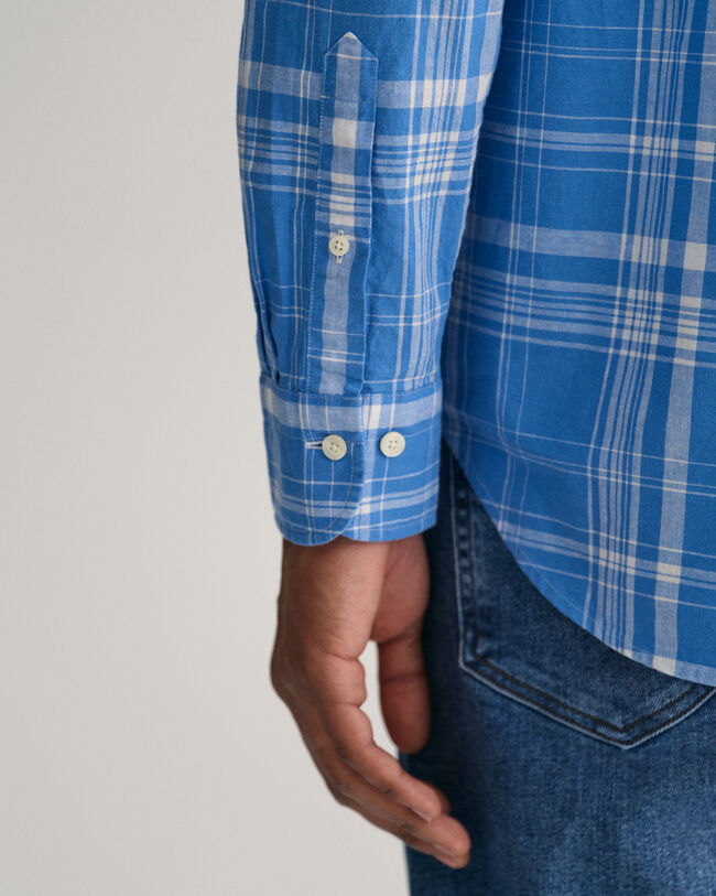 Geruit Regular Fit overhemd van katoen en linnen