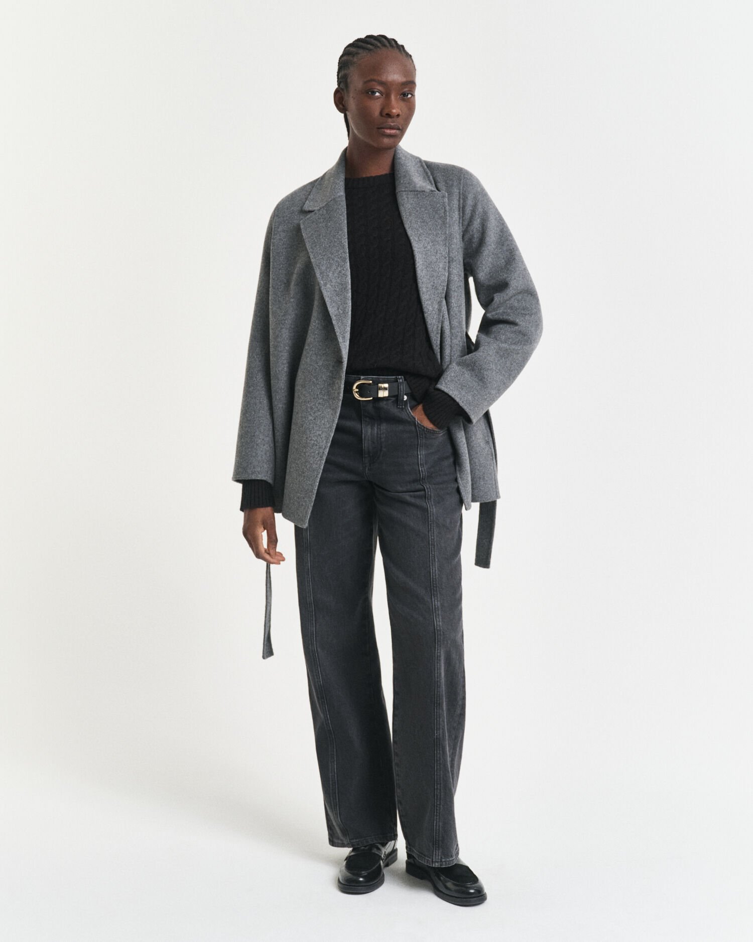 Gebreide kabeltrui met ronde hals van kasjmier