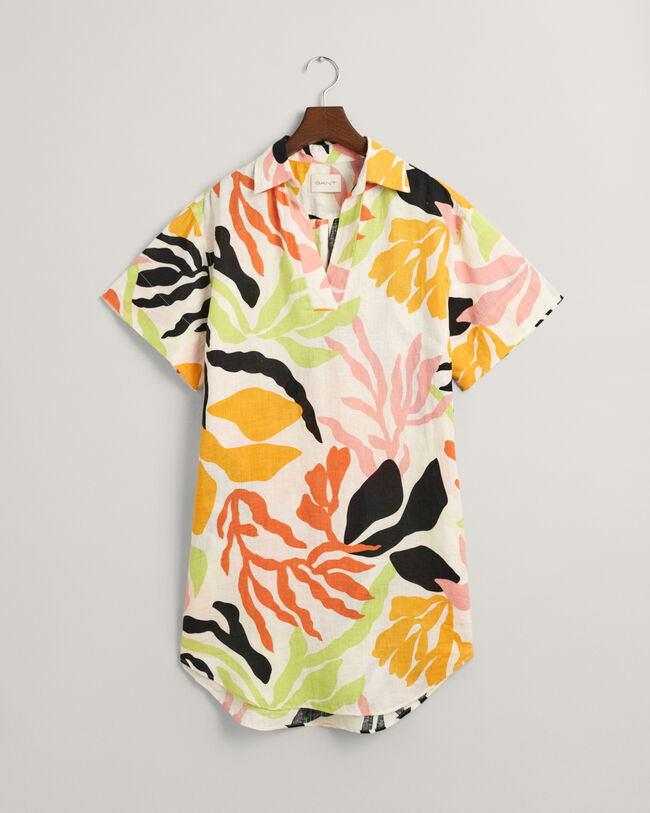 Palm Print linnen kaftan met korte mouwen