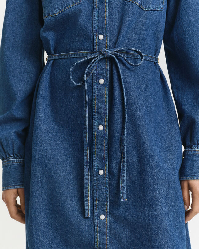 Denim jurk met pofmouwen