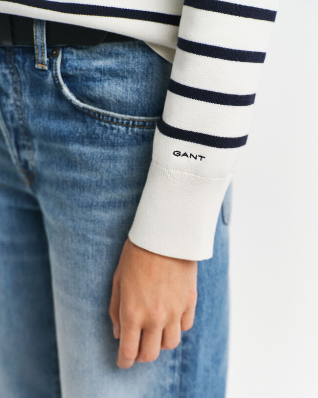 Katoenen trui met ronde hals en strepen