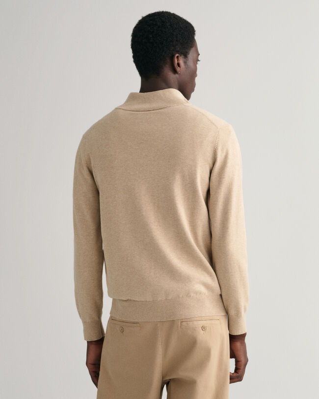 Classic sweater van katoen met korte rits