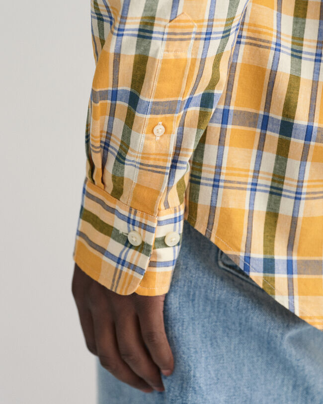 Regular Fit geruit overhemd van katoen en linnen