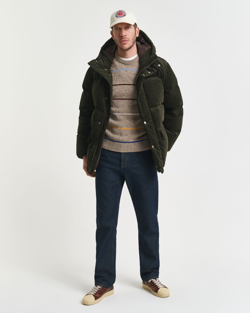 Gestreepte trui met ronde hals van wolmix met spikkelpatroon