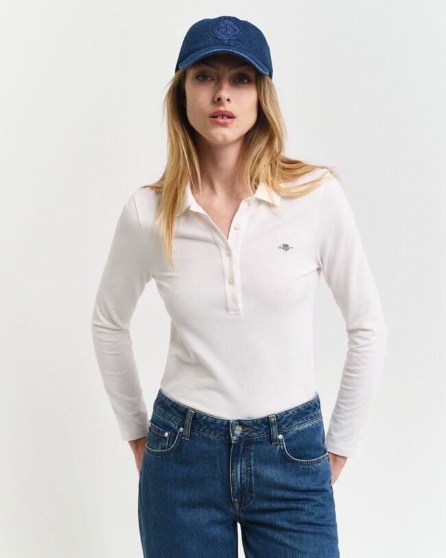 Shield piqué poloshirt met lange mouwen