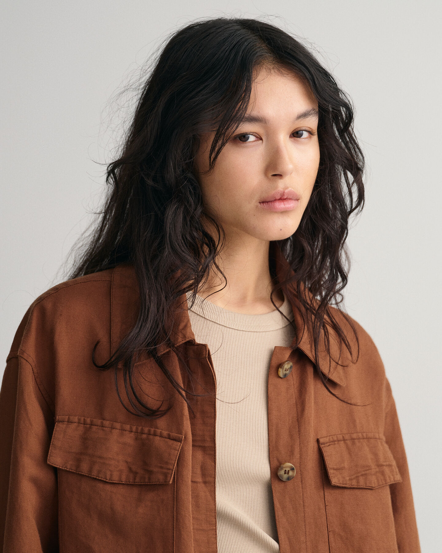 Overhemdjack van linnen en viscose