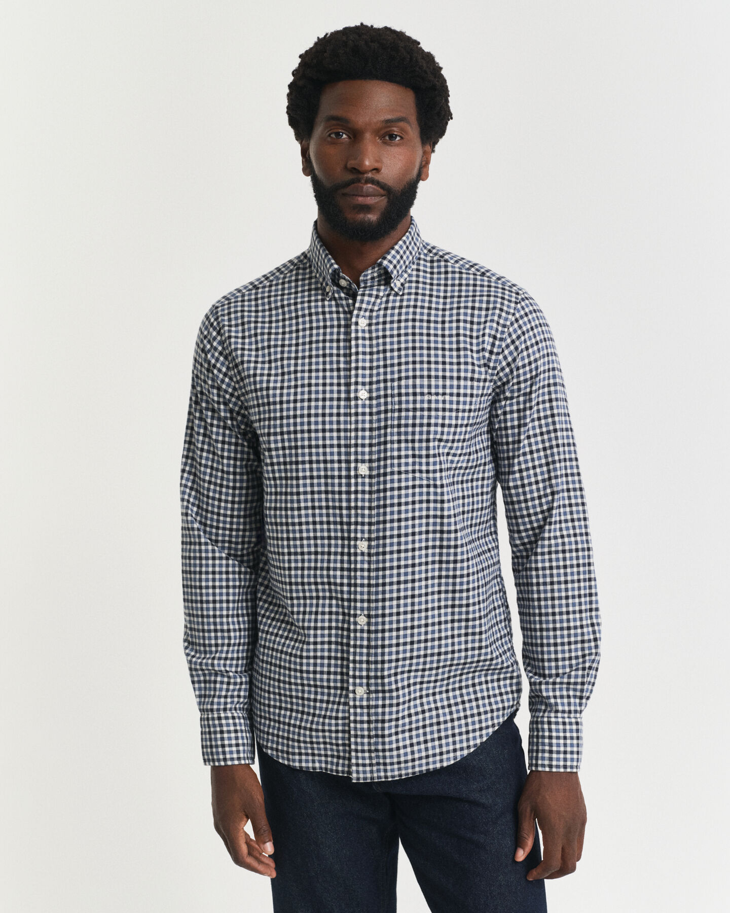 Regular Fit overhemd van keperstof met Gingham-ruitje