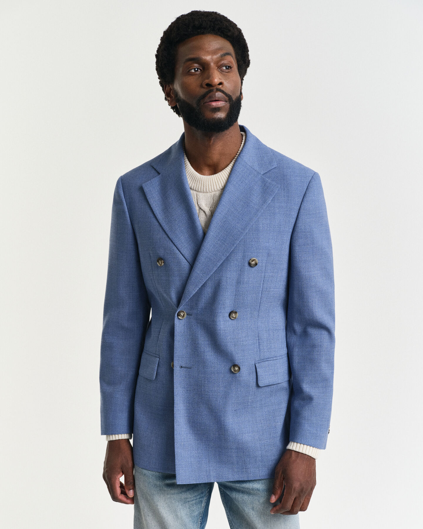 Regular Fit kostuumjasje van moulinéwol