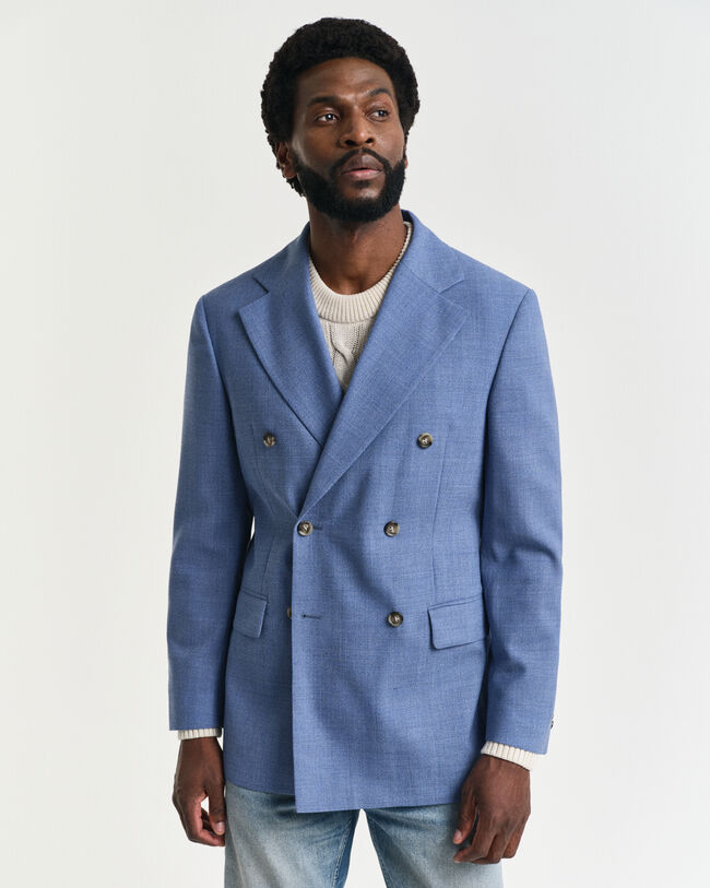 Regular Fit kostuumjasje van moulinéwol