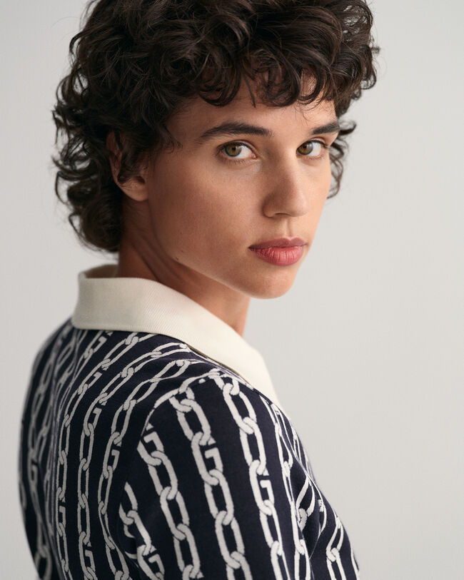 Chain jacquard polojurk met halflange mouwen