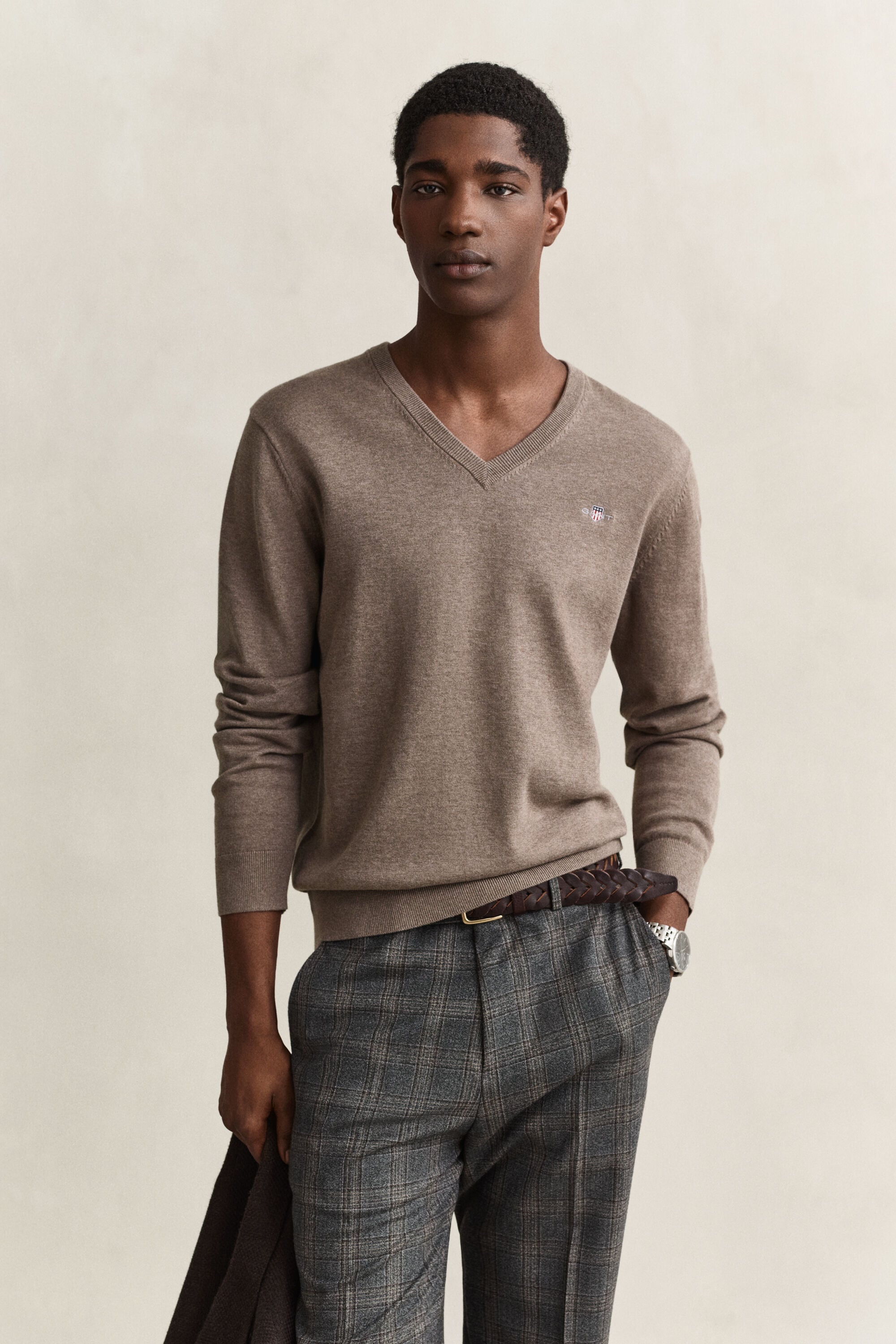 Klassieke sweater van katoen met V-hals