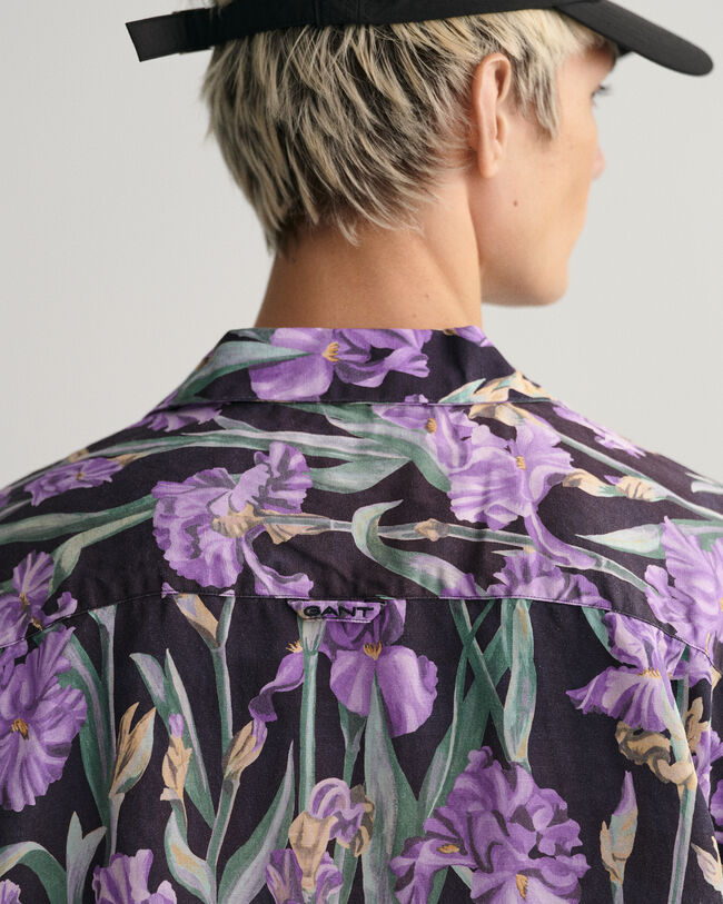 Relaxed Fit Iris-print overhemd met korte mouwen van linnen en lyocell