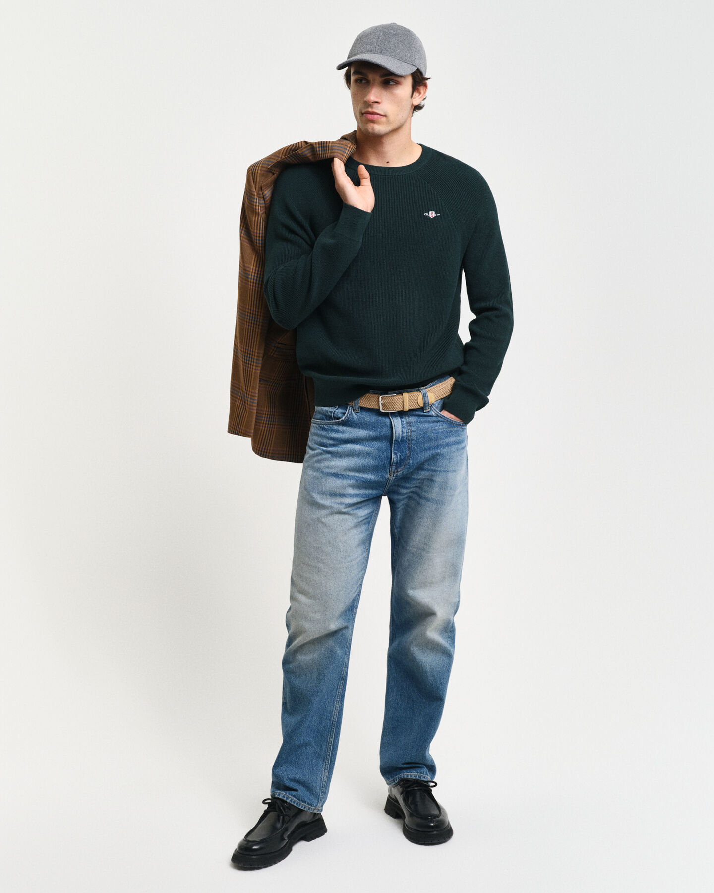 Trui met ronde hals van geribde katoen-wolmix